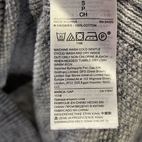 GAP SMALL 100% Cotton Hooded Drawstring Gray Stonewash Lightweight Sweater - Picture 5 of 5